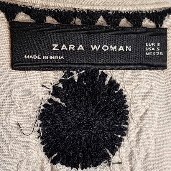 Zara Beige Floral Embroidered Cotton Linen Tassel Lantern Sleeve Jacket - Picture 8 of 8